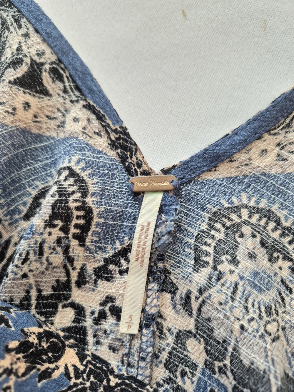 Free People Blue Printed Long Sleeve Backless Fit & Flare Dress S